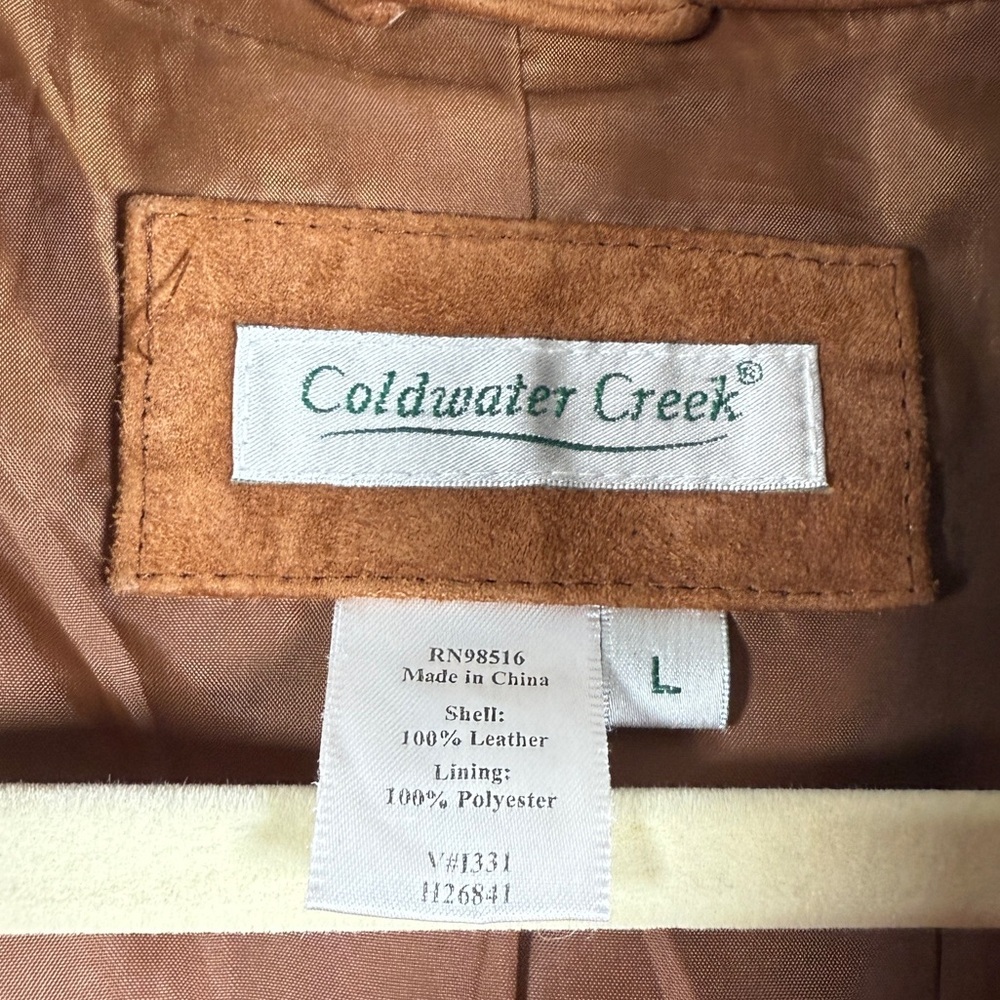 Coldwater Creek Womens Suede Leather Jacket Cognac Snap Closure Sz L - Picture 11 of 12